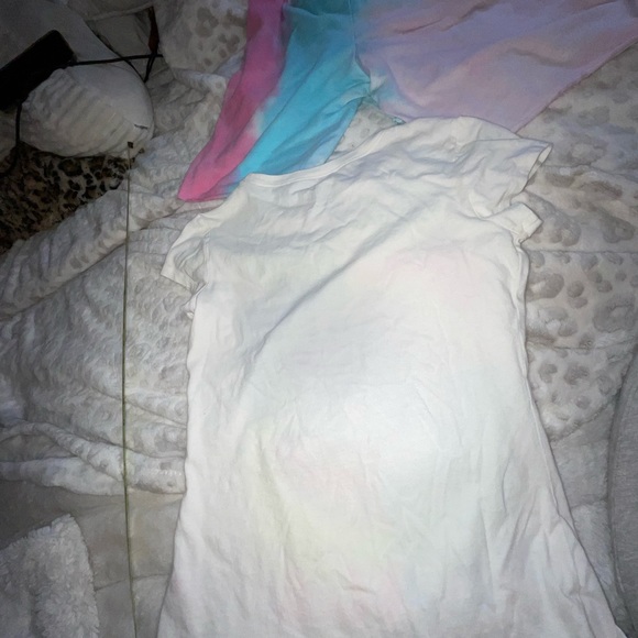 Justice size 12.Shorts blue pink tie-dye.Neon colors open piece white tee outfit - Picture 4 of 8